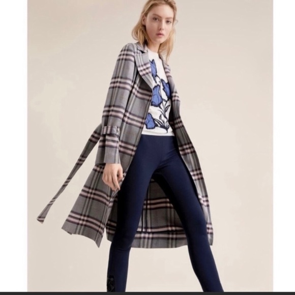 LEWIT BOLD Multi-Plaid Belted Lightweight Trench-Coat Long Duster NavyNight SzL - Picture 3 of 11